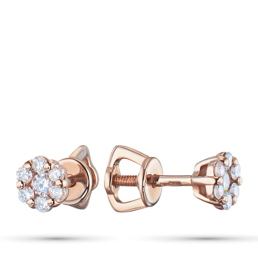 14K Rose Gold Earring Studs with 14 Round-Cut Lab-Created Diamonds 0.399 CT.TW