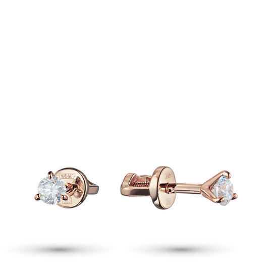 14K Rose Gold Earring Studs with 2 Round-Cut Lab-Created Diamonds 0.6 CT.TW