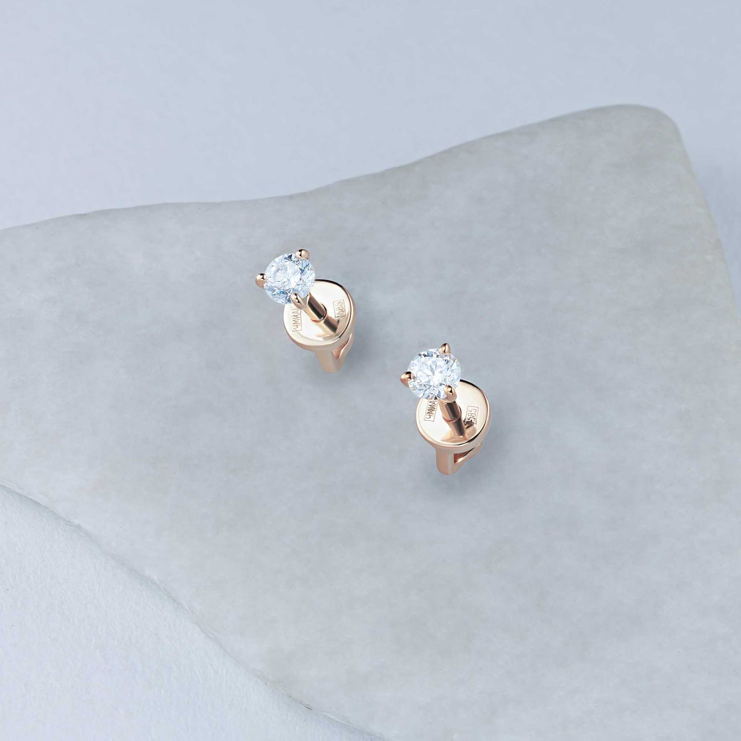 14K Rose Gold Earring Studs with 2 Round-Cut Lab-Created Diamonds 0.61 CT.TW