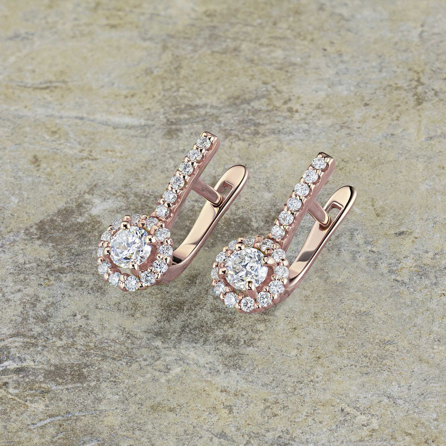 14K Rose Gold Earrings with 38 Round-Cut Lab-Created Diamonds 1.136 CT.TW