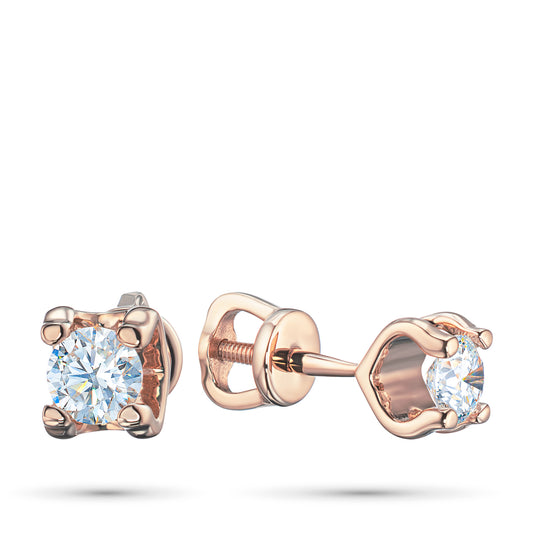 14K Rose Gold Earring Studs with 2 Round-Cut Lab-Created Diamonds 2.14 CT.TW