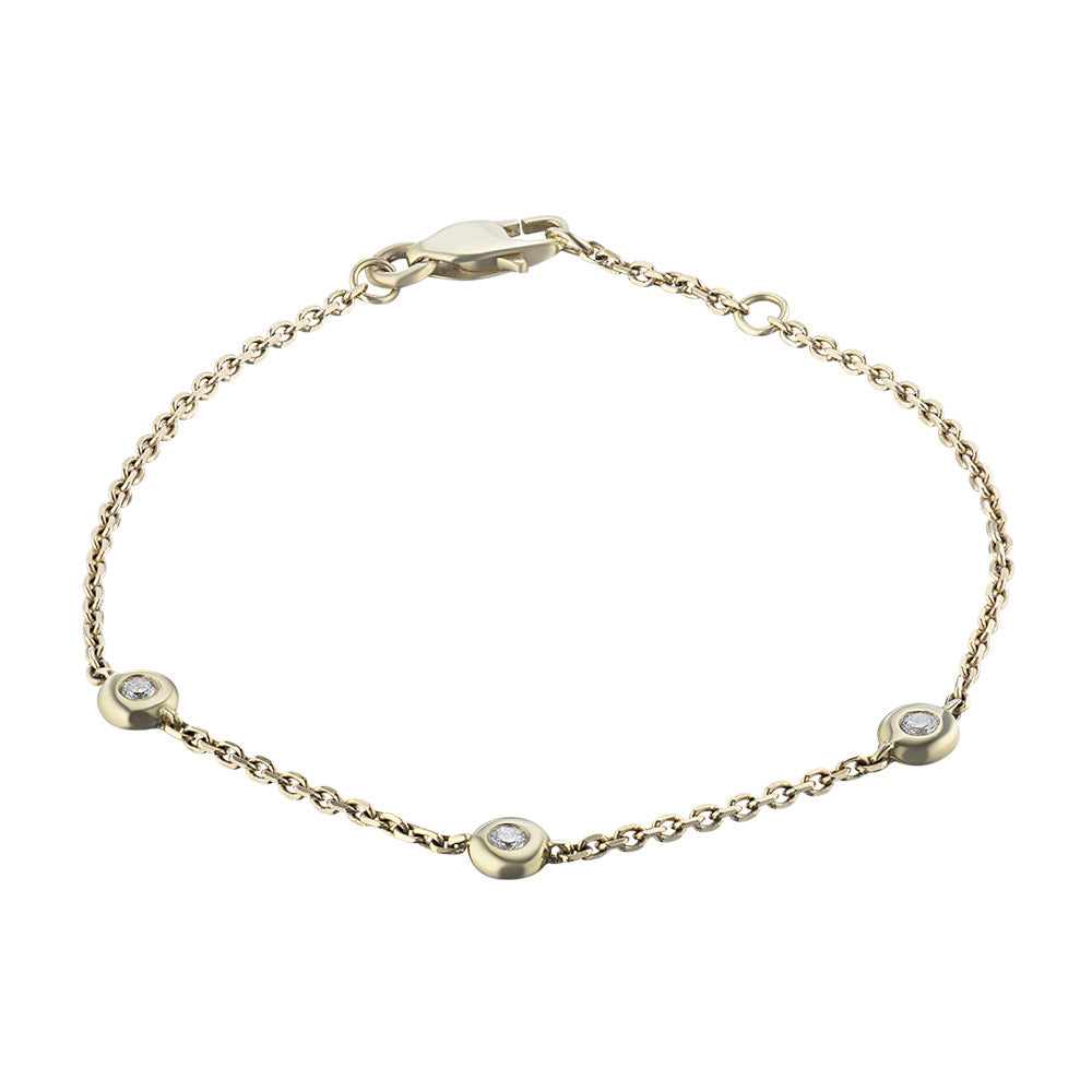 14K Yellow Gold Bracelet with 3 Round-Cut Lab-Created Diamonds 0.122 CT.TW