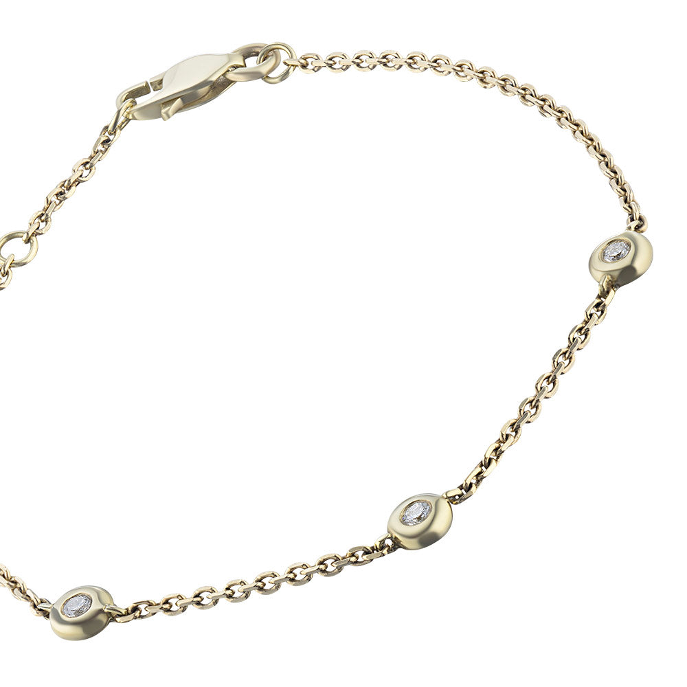 14K Yellow Gold Bracelet with 3 Round-Cut Lab-Created Diamonds 0.122 CT.TW