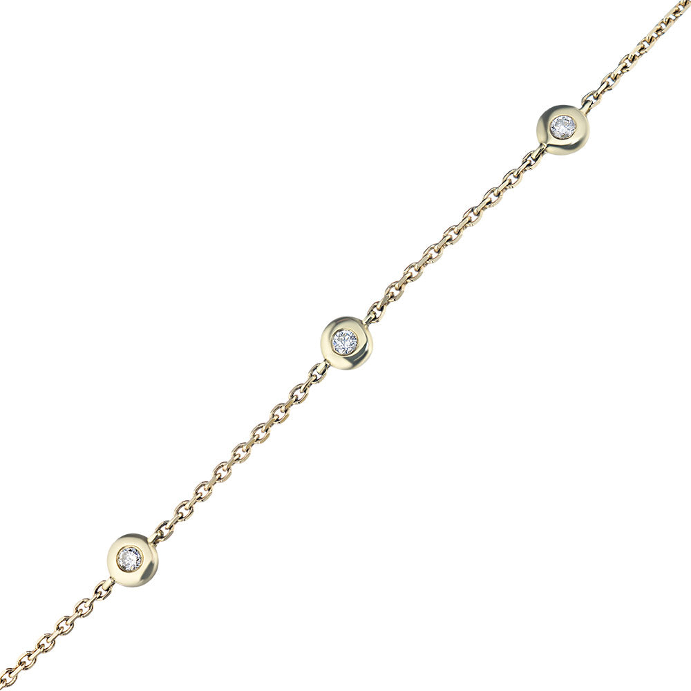 14K Yellow Gold Bracelet with 3 Round-Cut Lab-Created Diamonds 0.122 CT.TW