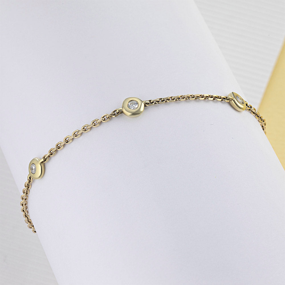 14K Yellow Gold Bracelet with 3 Round-Cut Lab-Created Diamonds 0.122 CT.TW