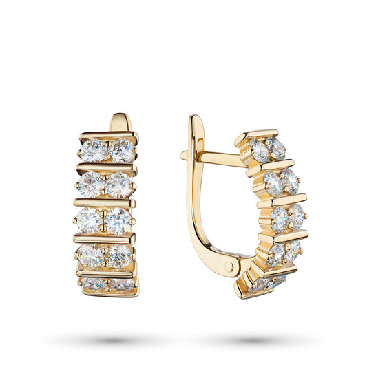 14K Yellow Gold Earrings with 20 Round-Cut Lab-Created Diamonds 1.386 CT.TW