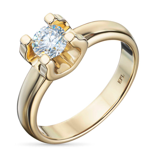 14K Yellow Gold Ring with 1 Round-Cut Lab-Created Diamond 0.355 CT.TW