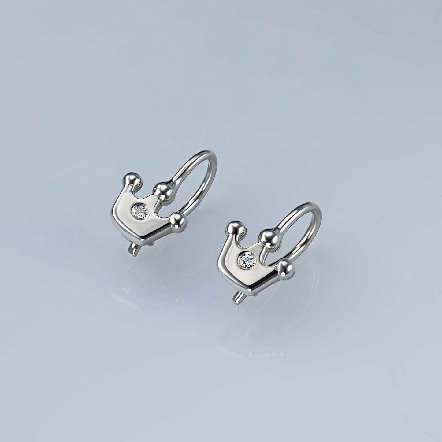 Sterling Silver Earrings with 2 Round-Cut Lab-Created Diamonds 0.011 CT.TW