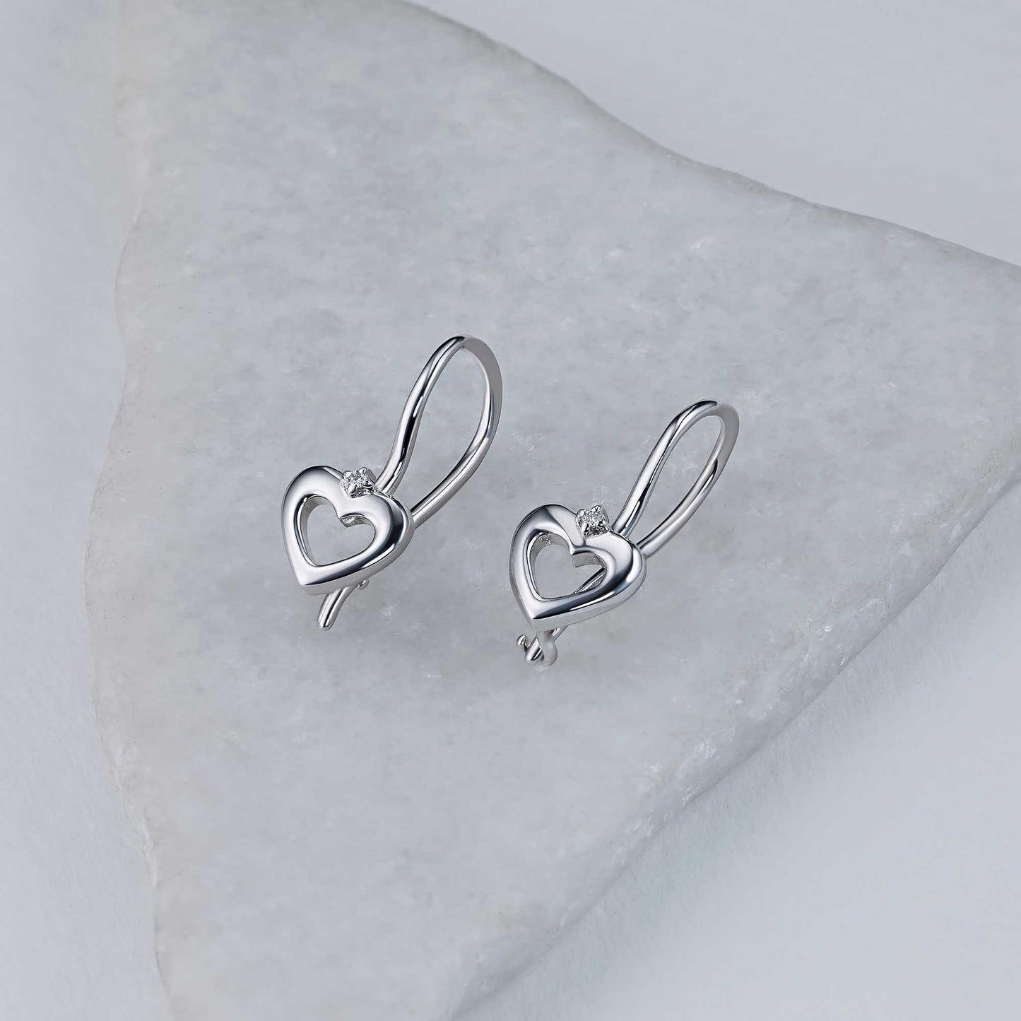 Sterling Silver Earrings with 2 Round-Cut Lab-Created Diamonds 0.016 CT.TW