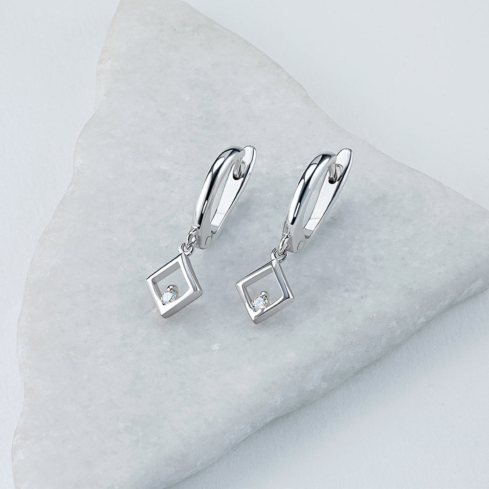 Sterling Silver Earrings with 2 Round-Cut Lab-Created Diamonds 0.028 CT.TW