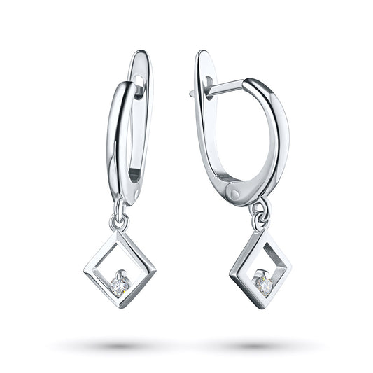 Sterling Silver Earrings with 2 Round-Cut Lab-Created Diamonds 0.028 CT.TW