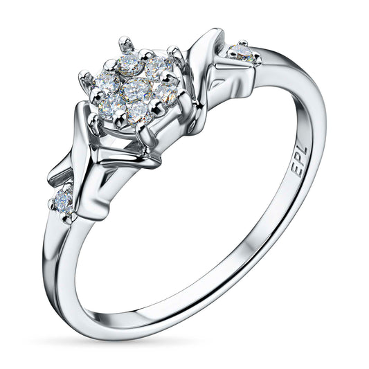 Sterling Silver Ring with 9 Round-Cut Lab-Created Diamonds 0.163 CT.TW