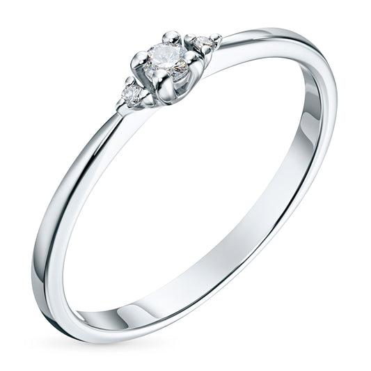 Sterling Silver Ring with 3 Round-Cut Lab-Created Diamonds 0.112 CT.TW