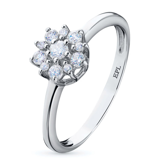 Sterling Silver Ring with 11 Round-Cut Lab-Created Diamonds 0.239 CT.TW