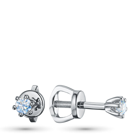 Sterling Silver Earring Studs with 2 Round-Cut Lab-Created Diamonds 0.152 CT.TW