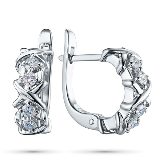 Sterling Silver Earrings with 8 Round-Cut Lab-Created Diamonds 0.255 CT.TW