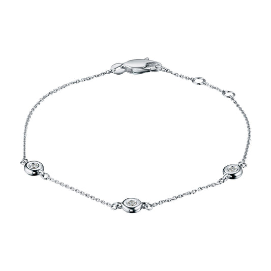 14K White Gold Bracelet with 3 Round-Cut Lab-Created Diamonds 0.122 CT.TW