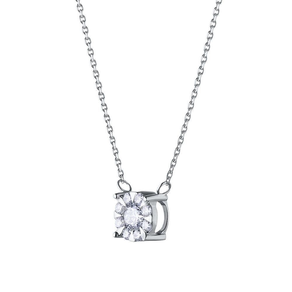 Sterling Silver Necklace with 9 Round-Cut Lab-Created Diamonds 0.357 CT.TW