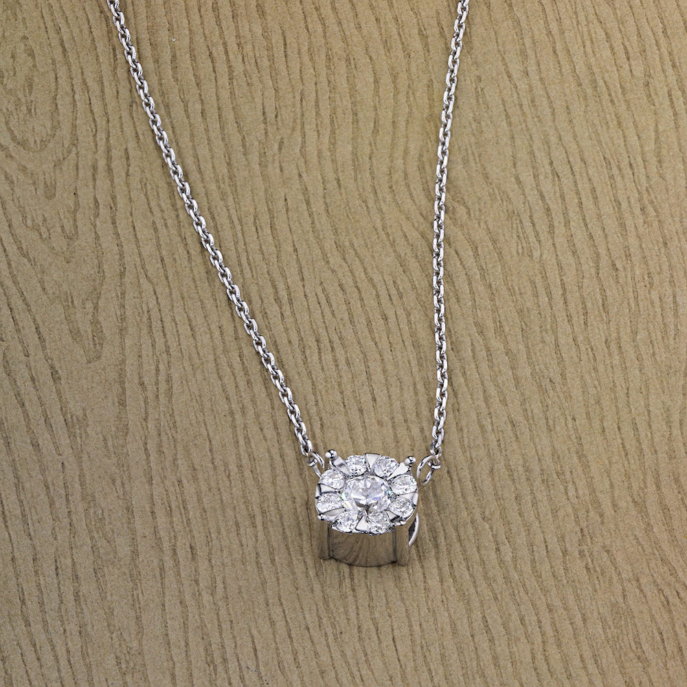 Sterling Silver Necklace with 9 Round-Cut Lab-Created Diamonds 0.357 CT.TW