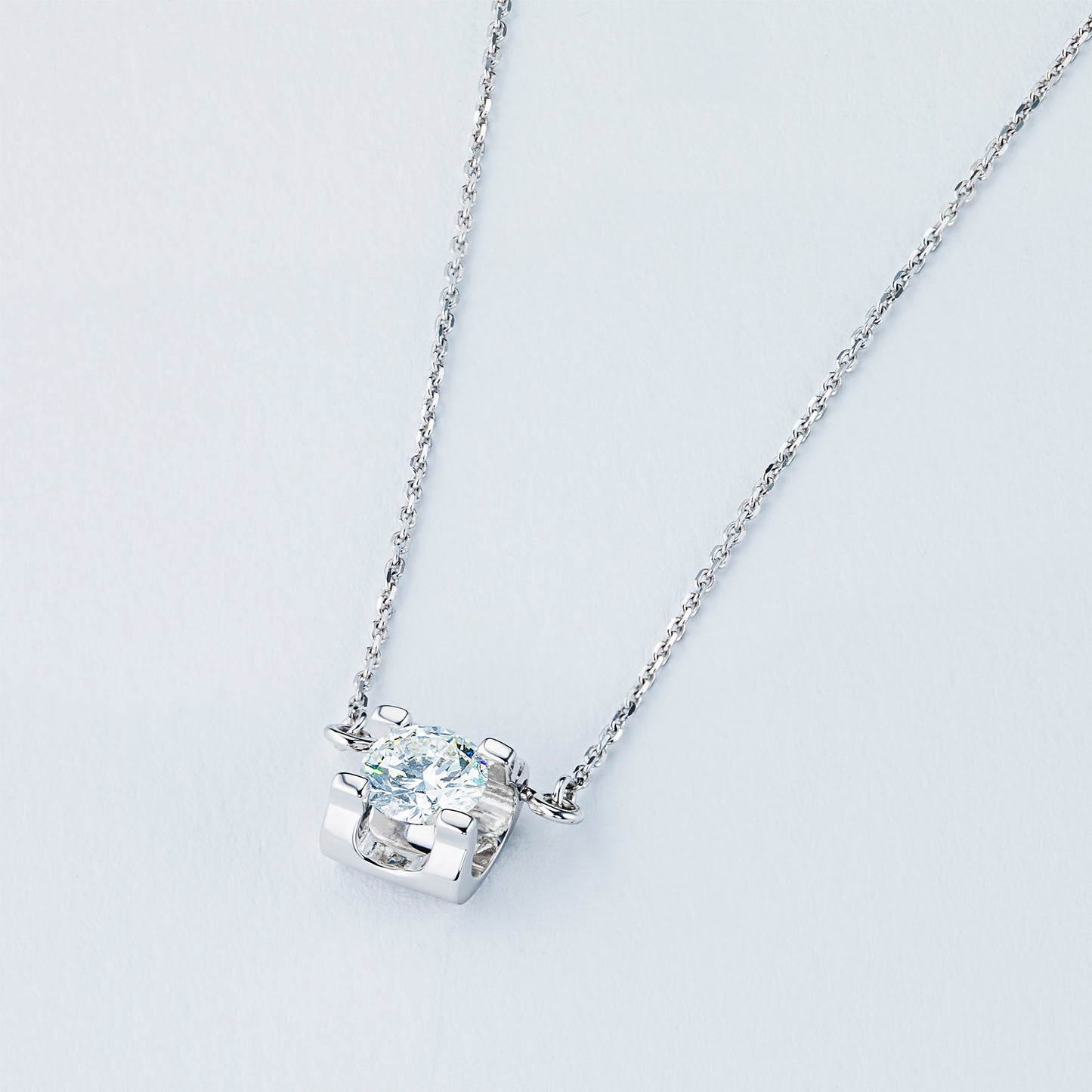 Sterling Silver Necklace with 1 Round-Cut Lab-Created Diamond 0.2 CT.TW