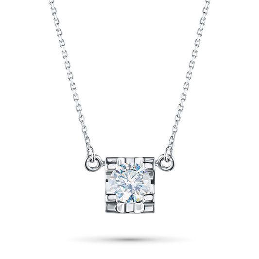 Sterling Silver Necklace with 1 Round-Cut Lab-Created Diamond 0.2 CT.TW