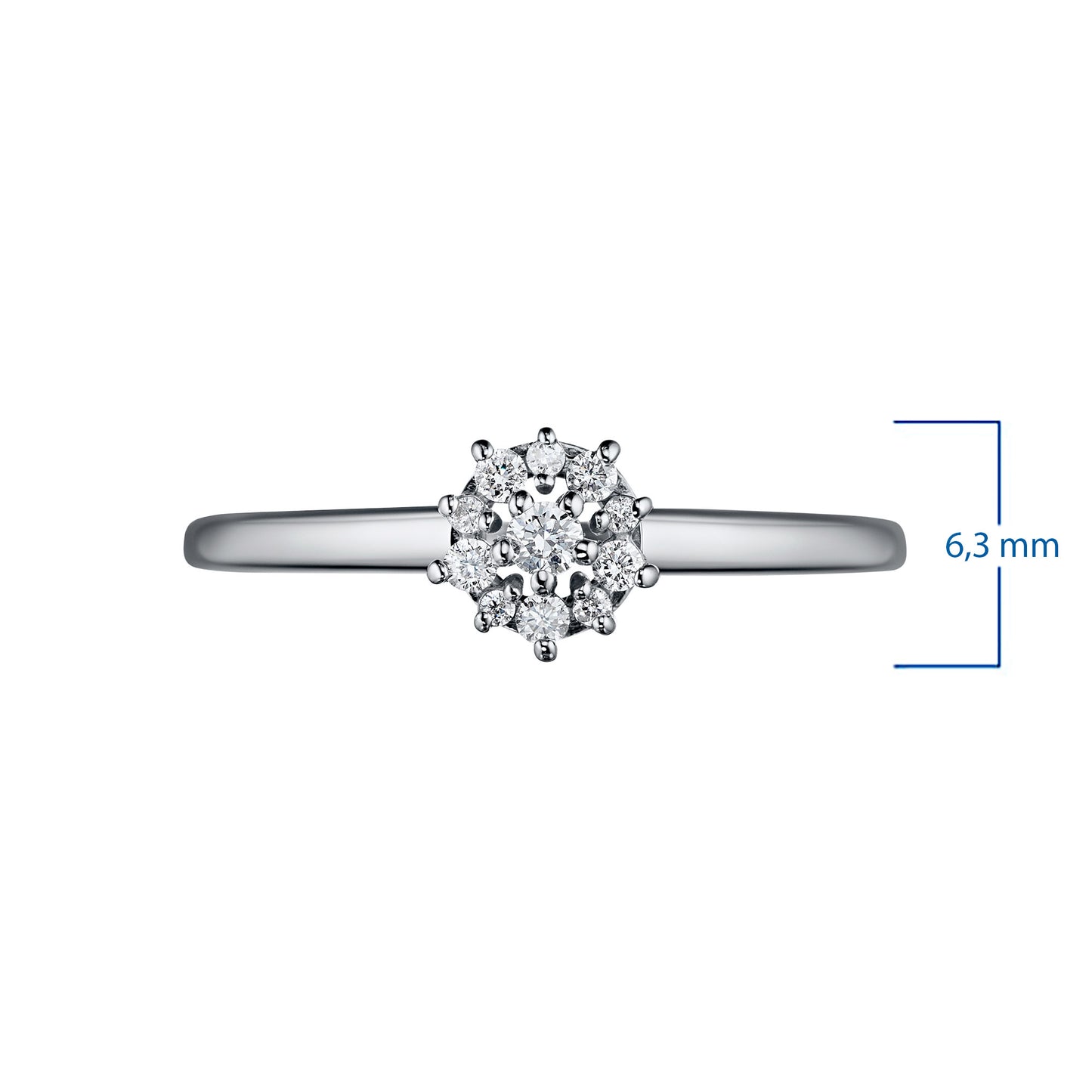 Sterling Silver Ring with 11 Round-Cut Lab-Created Diamonds 0.126 CT.TW