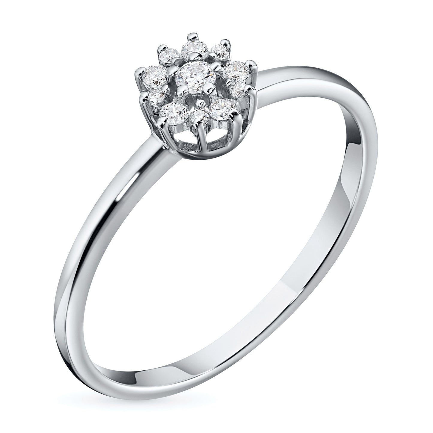 Sterling Silver Ring with 11 Round-Cut Lab-Created Diamonds 0.126 CT.TW