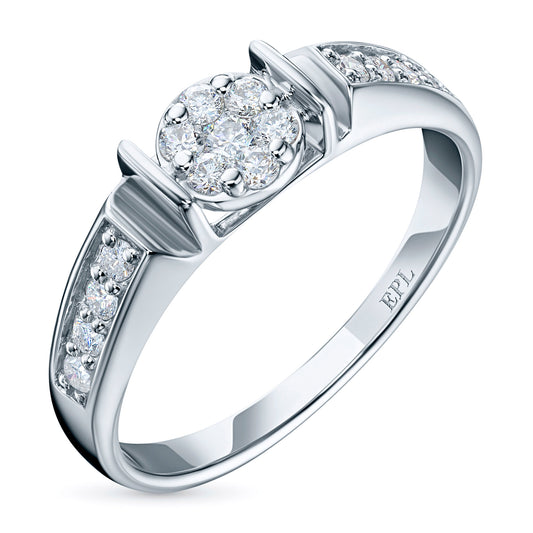 Sterling Silver Ring with 15 Round-Cut Lab-Created Diamonds 0.388 CT.TW