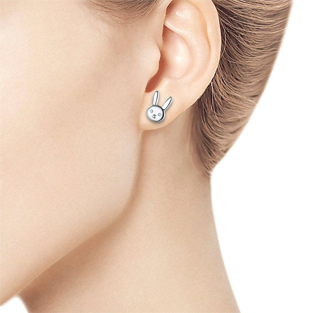 Sterling Silver Earring Studs with 4 Round-Cut Lab-Created Diamonds 0.026 CT.TW