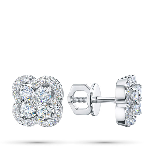 Sterling Silver Earring Studs with 58 Round-Cut Lab-Created Diamonds 0.865 CT.TW