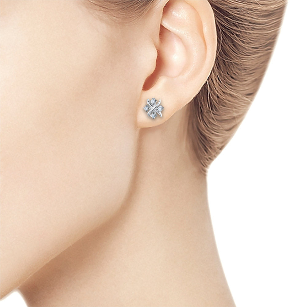 Sterling Silver Earring Studs with 8 Round-Cut Lab-Created Diamonds 0.153 CT.TW