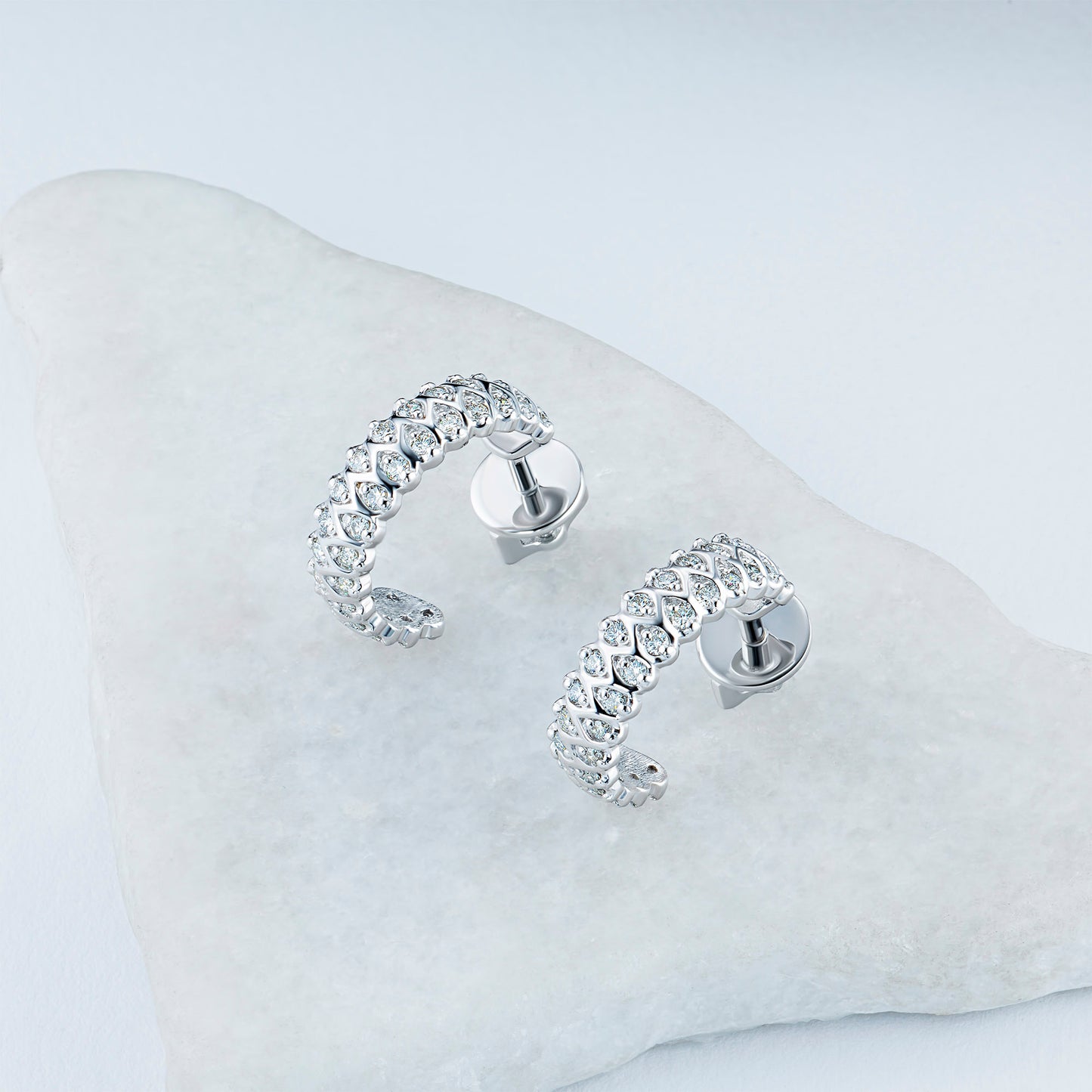 Sterling Silver Earring Studs with 62 Round-Cut Lab-Created Diamonds 0.726 CT.TW