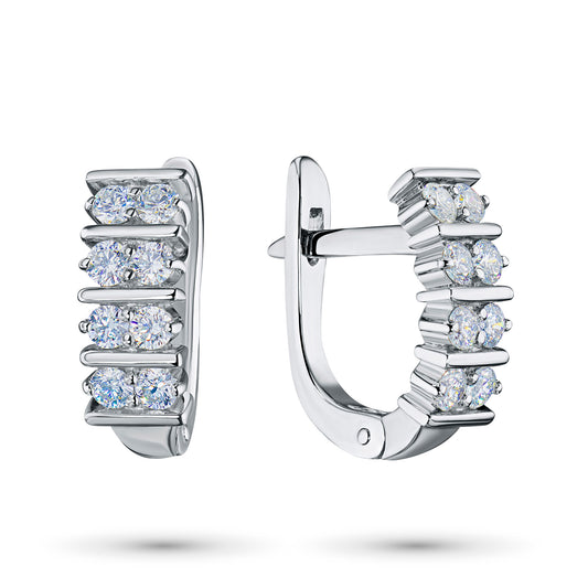 Sterling Silver Earrings with 16 Round-Cut Lab-Created Diamonds 0.624 CT.TW