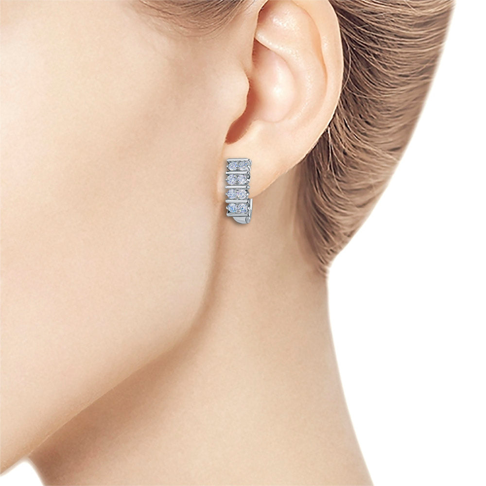 Sterling Silver Earrings with 16 Round-Cut Lab-Created Diamonds 0.624 CT.TW