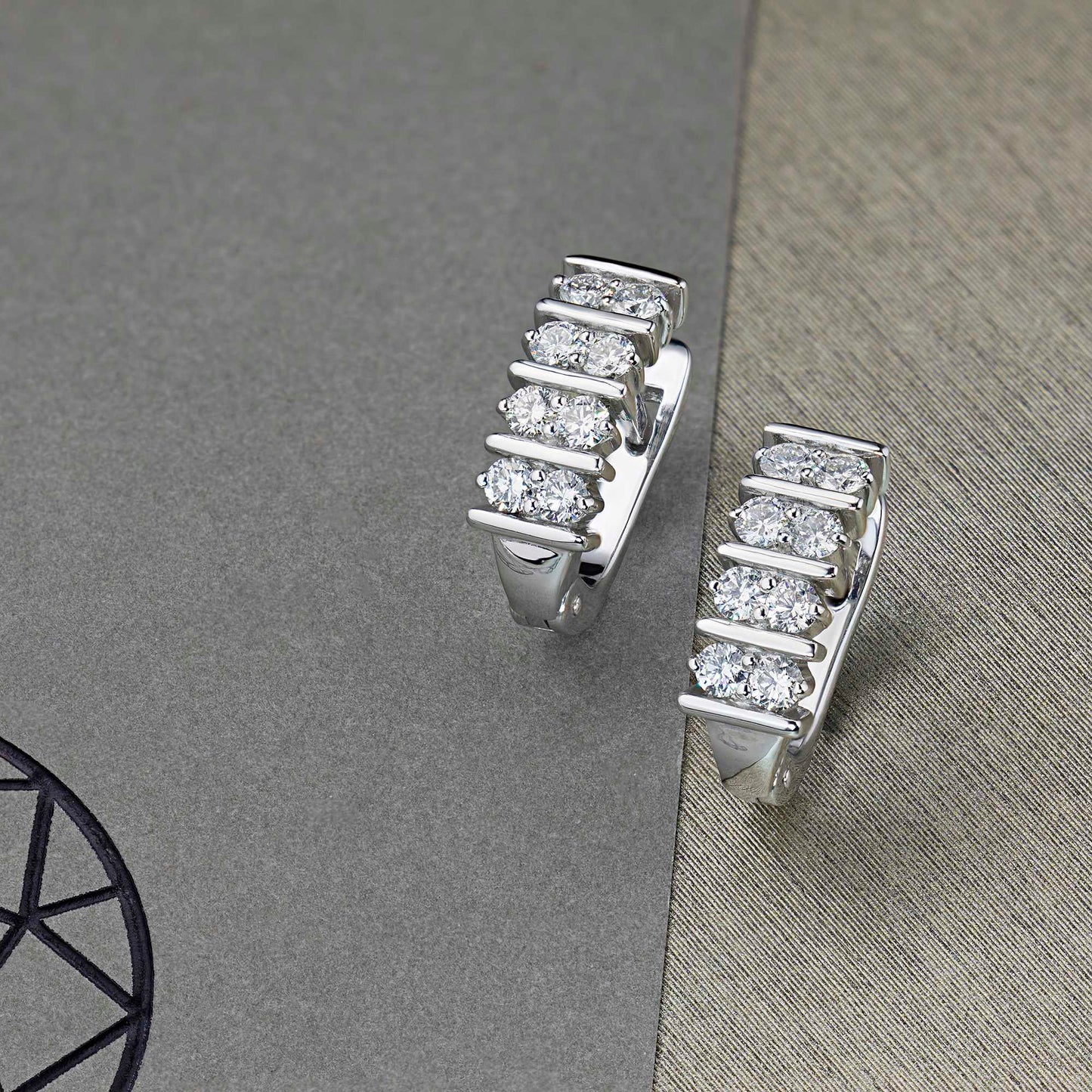 Sterling Silver Earrings with 16 Round-Cut Lab-Created Diamonds 0.624 CT.TW