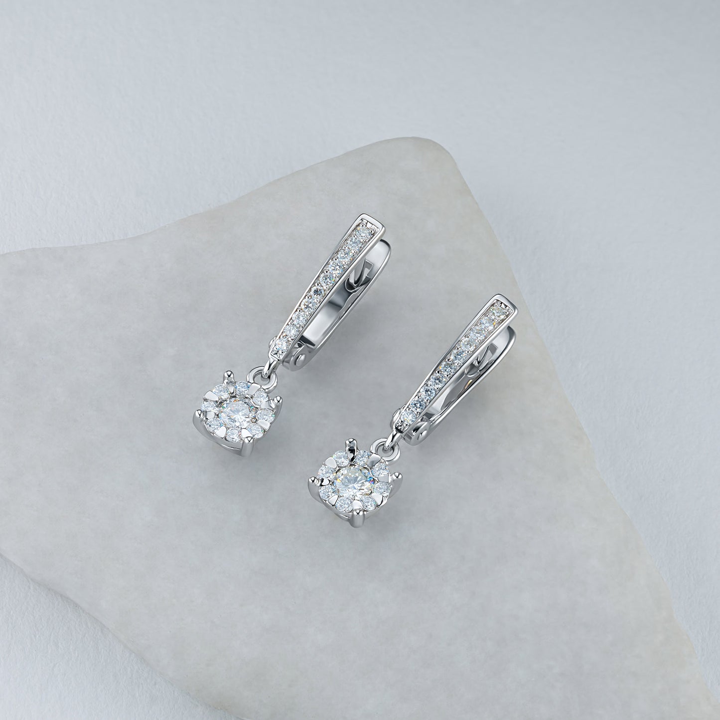 Sterling Silver Earrings with 38 Round-Cut Lab-Created Diamonds 0.383 CT.TW