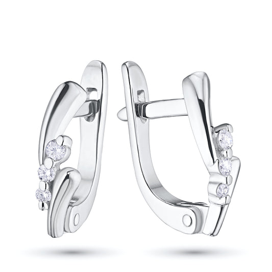 Sterling Silver Earrings with 6 Round-Cut Lab-Created Diamonds 0.087 CT.TW