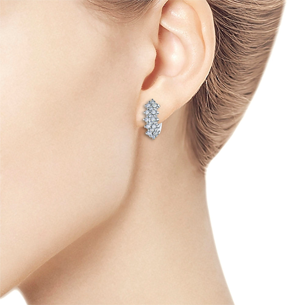 Sterling Silver Earrings with 32 Round-Cut Lab-Created Diamonds 0.807 CT.TW