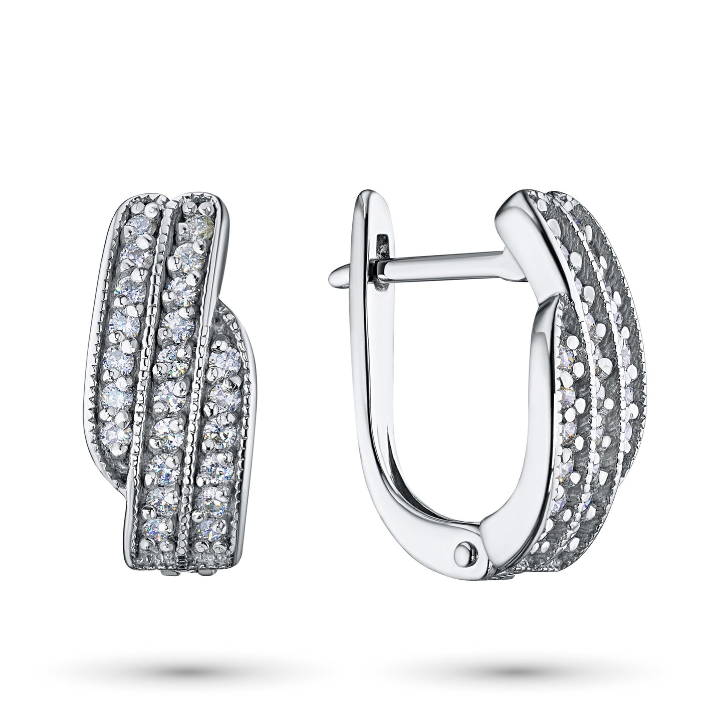 Sterling Silver Earrings with 46 Round-Cut Lab-Created Diamonds 0.604 CT.TW