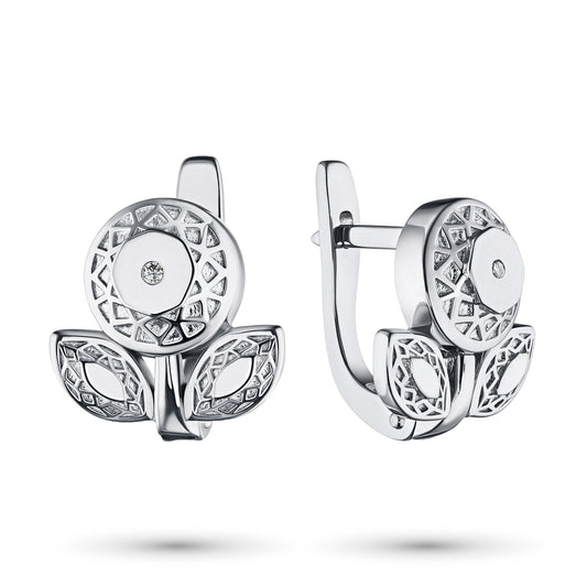 Sterling Silver Earrings with 2 Round-Cut Lab-Created Diamonds 0.017 CT.TW