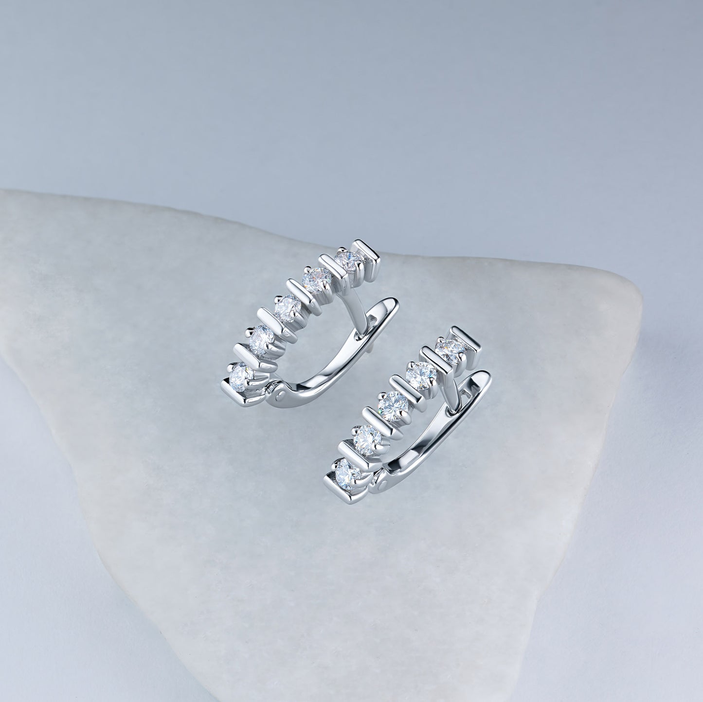 Sterling Silver Earrings with 10 Round-Cut Lab-Created Diamonds 0.623 CT.TW