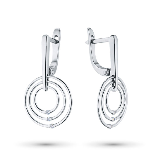 Sterling Silver Earrings with 6 Round-Cut Lab-Created Diamonds 0.033 CT.TW