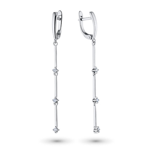 Sterling Silver Earrings with 6 Round-Cut Lab-Created Diamonds 0.221 CT.TW