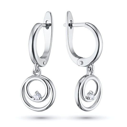 Sterling Silver Earrings with 2 Round-Cut Lab-Created Diamonds 0.026 CT.TW