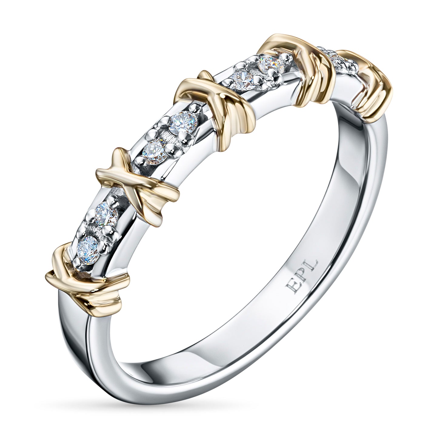 14K White and Yellow Gold Ring with 8 Round-Cut Lab-Created Diamonds 0.105 CT.TW