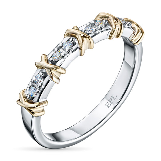 14K White and Yellow Gold Ring with 8 Round-Cut Lab-Created Diamonds 0.105 CT.TW