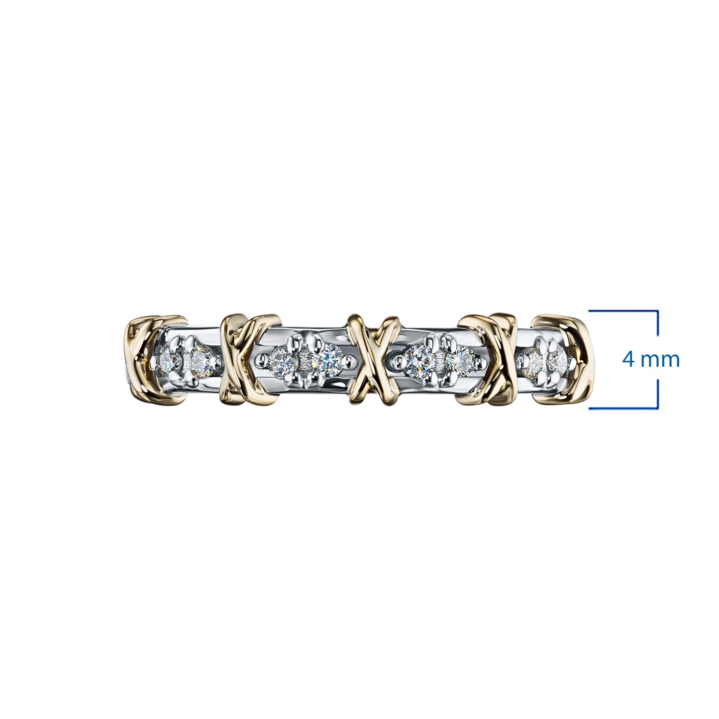 14K White and Yellow Gold Ring with 8 Round-Cut Lab-Created Diamonds 0.105 CT.TW