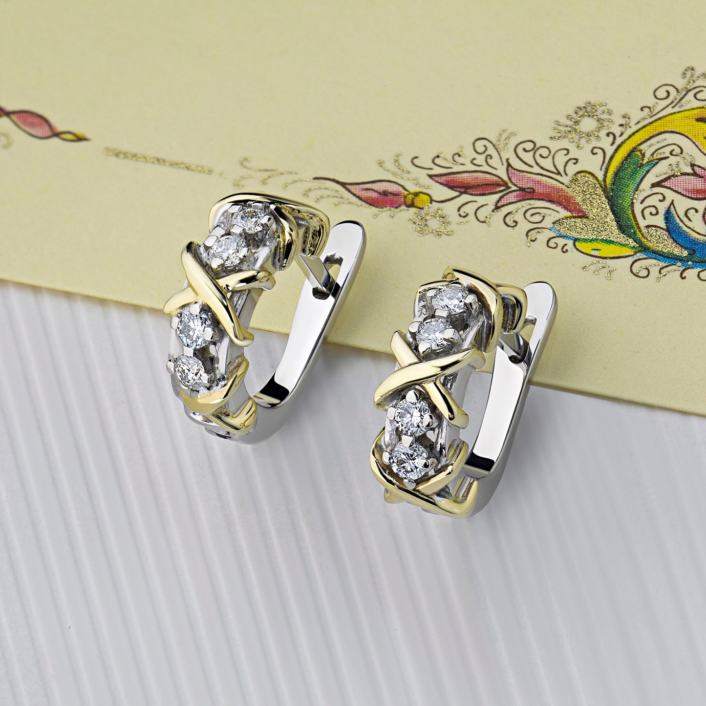 14K White and Yellow Gold Earrings with 8 Round-Cut Lab-Created Diamonds 0.297 CT.TW