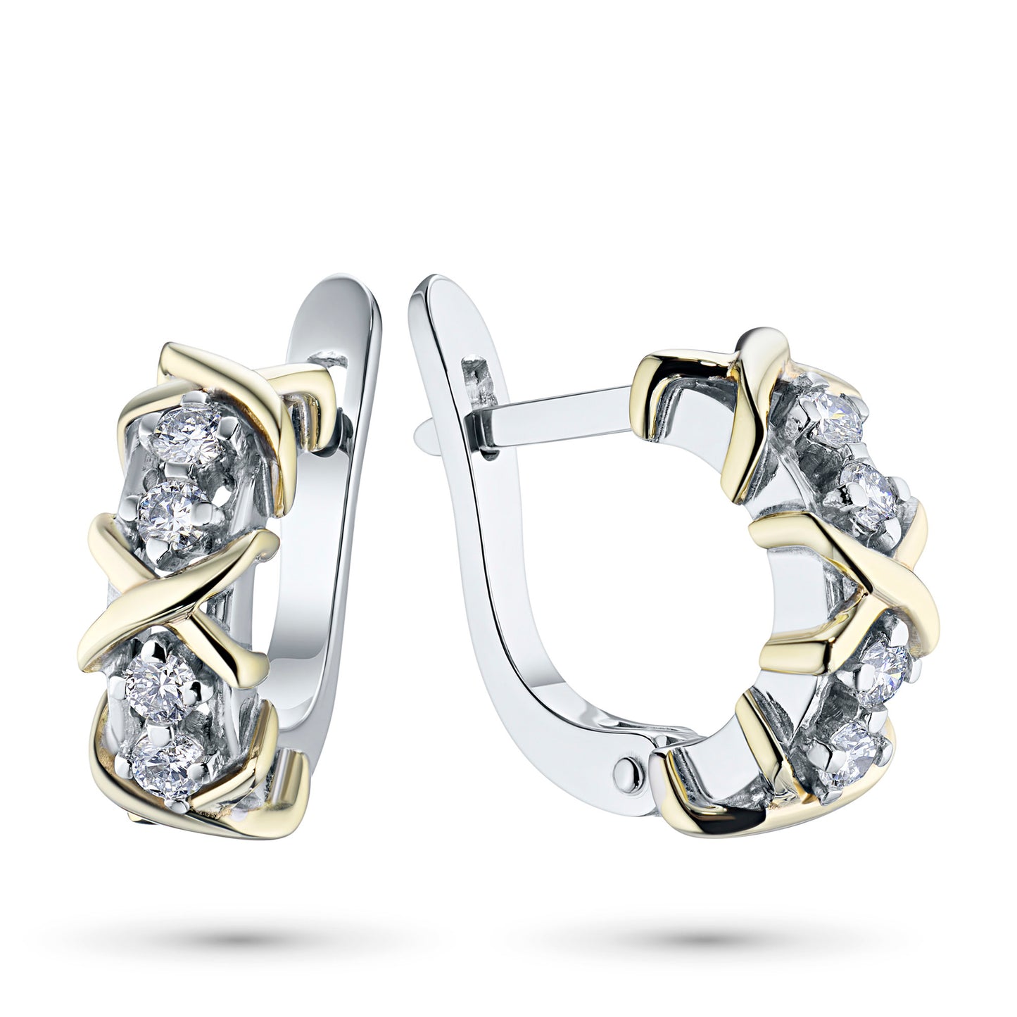 14K White and Yellow Gold Earrings with 8 Round-Cut Lab-Created Diamonds 0.297 CT.TW