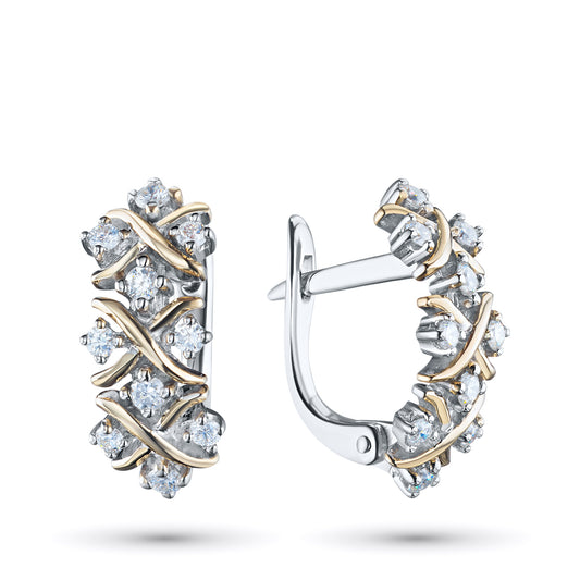 14K White and Yellow Gold Earrings with 20 Round-Cut Lab-Created Diamonds 0.433 CT.TW